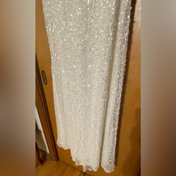 Adrianna Papell Scoop Back Sequin Gown- Ivory - Picture 15 of 16